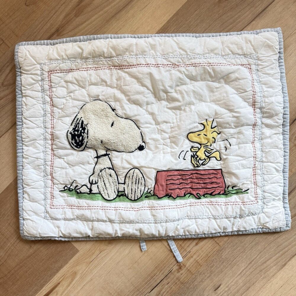 Pottery Barn Kids Peanuts Snoopy Embroidered Cotton Quilted Pillow Case Sham